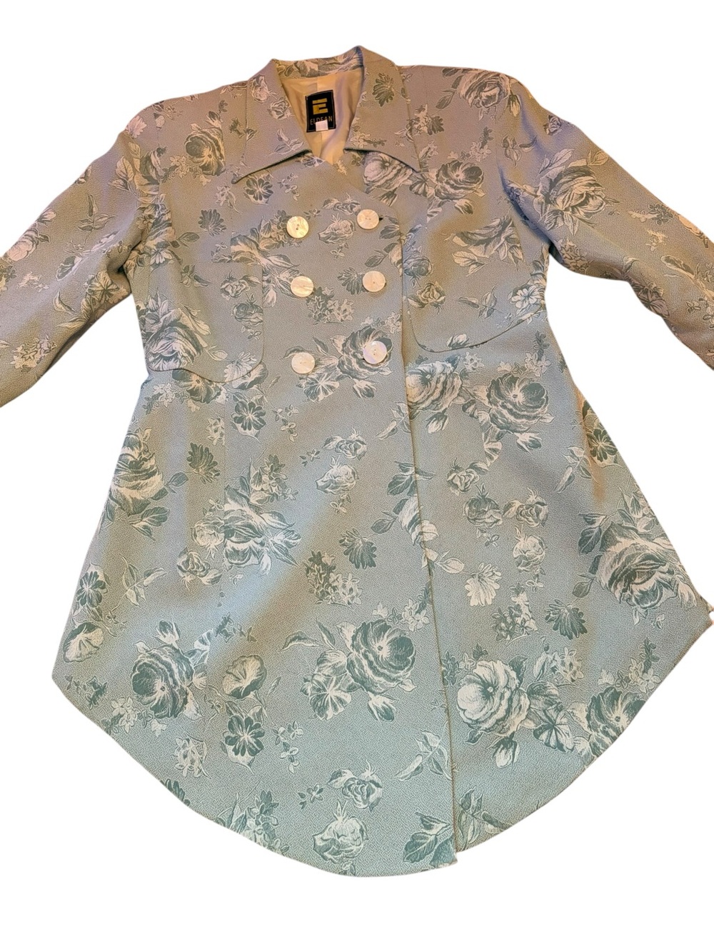 Floral Jacquard Double-Breasted Blazer/Coat- Light green